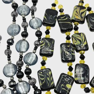 Lot Art Glass Beads Black Yellow Swirl Silver Tone Foil Jewelry Craft Lampwork